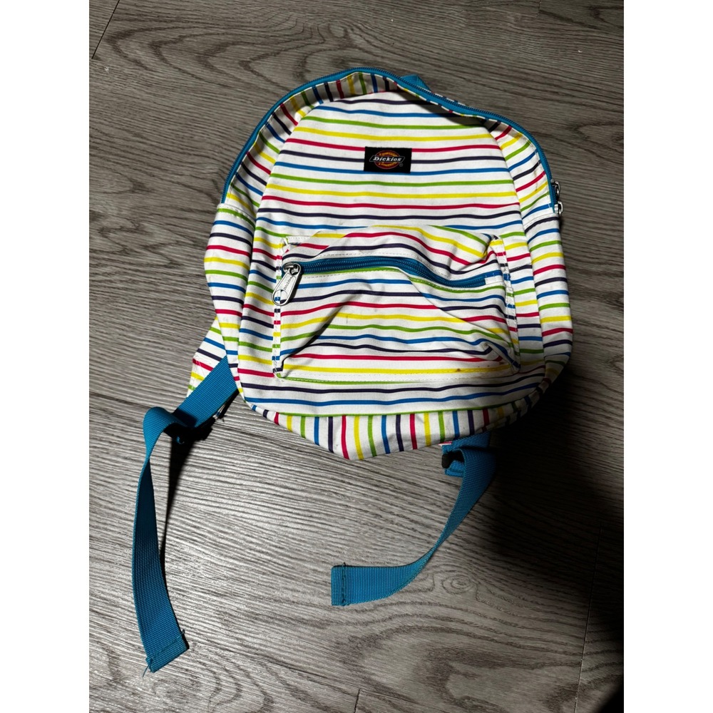 Dickies Mini Backpack Rainbow‎ Stripe Blue Trim Adjustable Straps Summer Travel